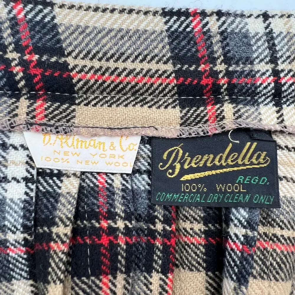 Vintage Plaid Tartan Irish Wool Midi Pleated Wrap Skirt Tan